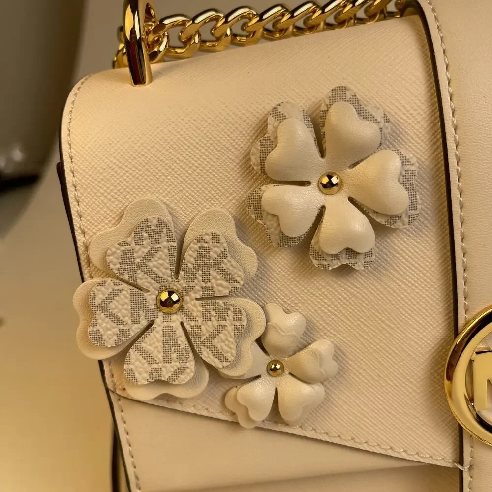 Michael Kors Greenwich Small Floral Applique Flap Crossbody Cream NWT $458